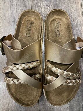 Natural Reflections Women's Metallic Bronze Braided Strap Slide Sandals